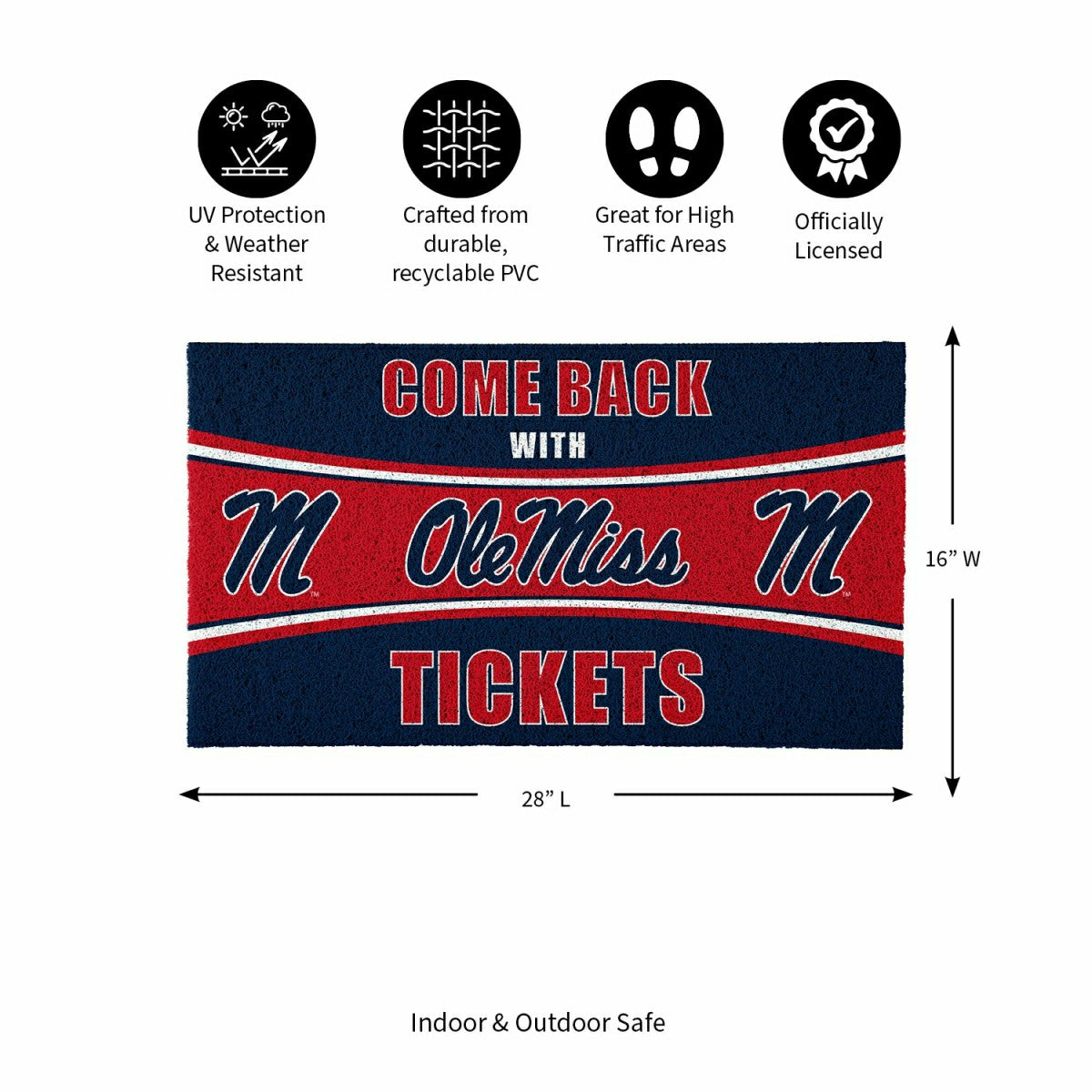 28" x 16" PVC Trapper Mat, Come Back with Tickets, University of Missi - Collegiate
