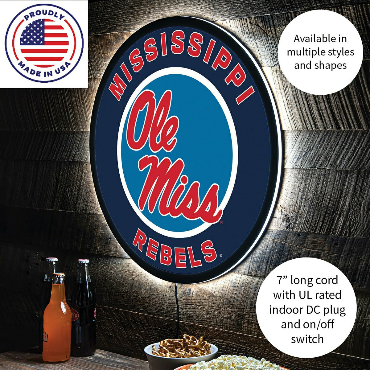 LED Wall Decor, Round, University of Mississippi - Collegiate Home
