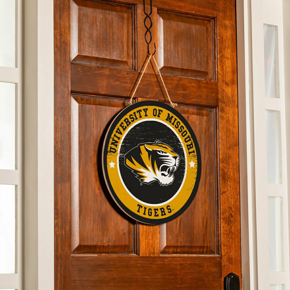 University of Missouri Round Door Décor with Hanging Rope, 18x18 - Collegiate Home