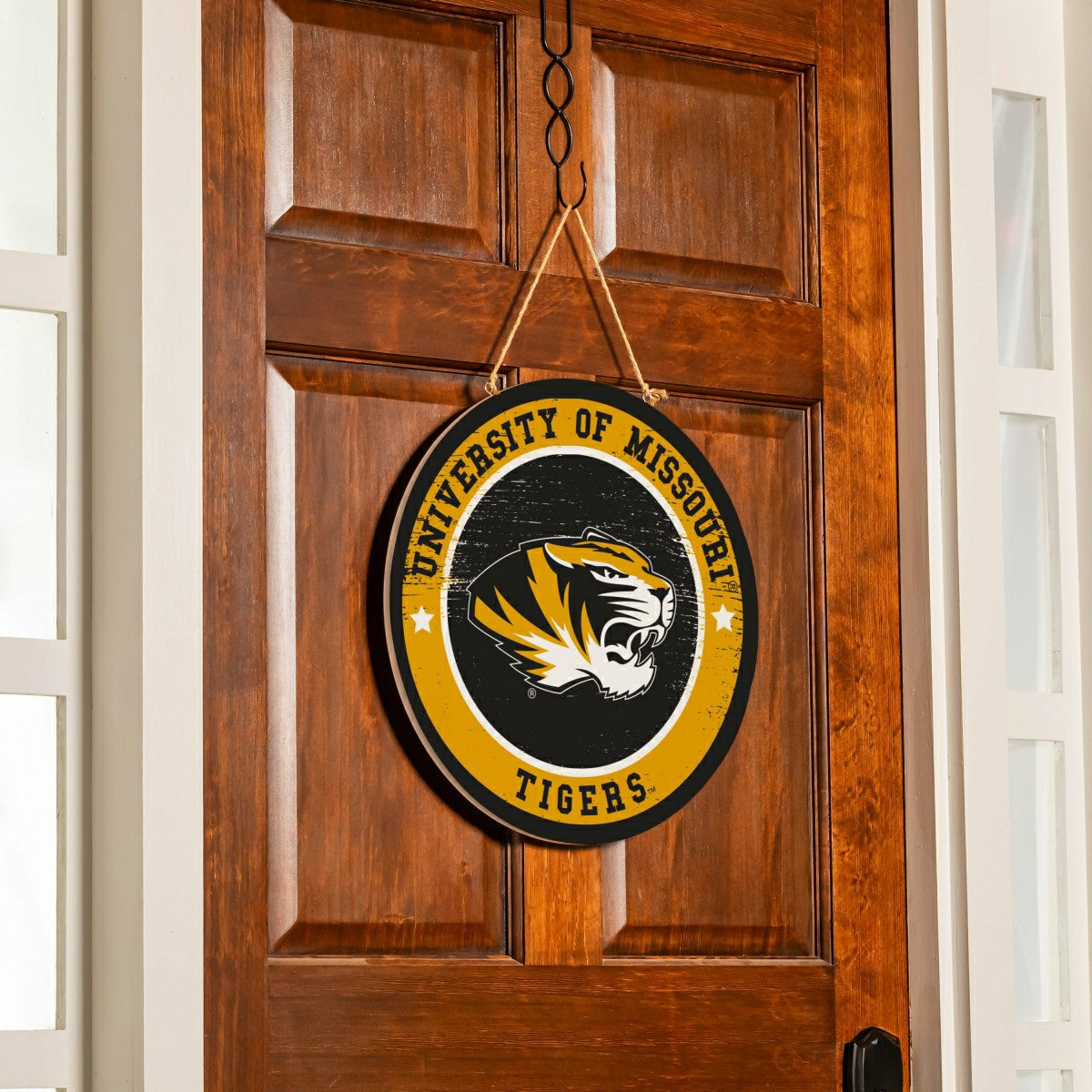 University of Missouri Round Door Décor with Hanging Rope, 18x18 - Collegiate Home