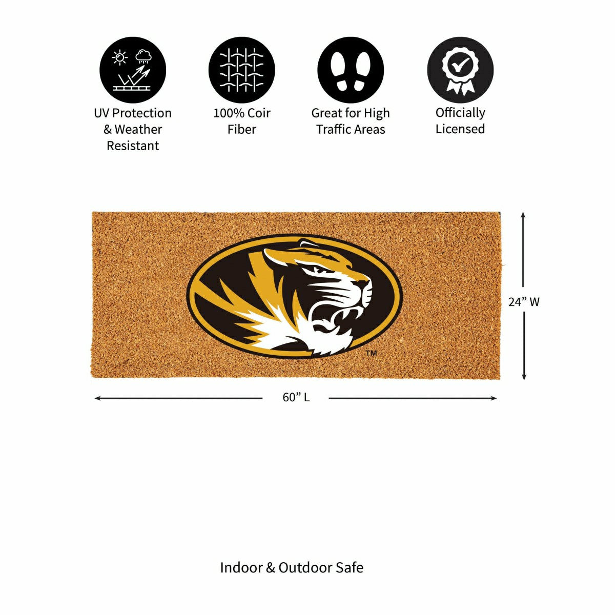 University of Missouri Extra Large Full Color Coir Mat, 60"x24" - Collegiate