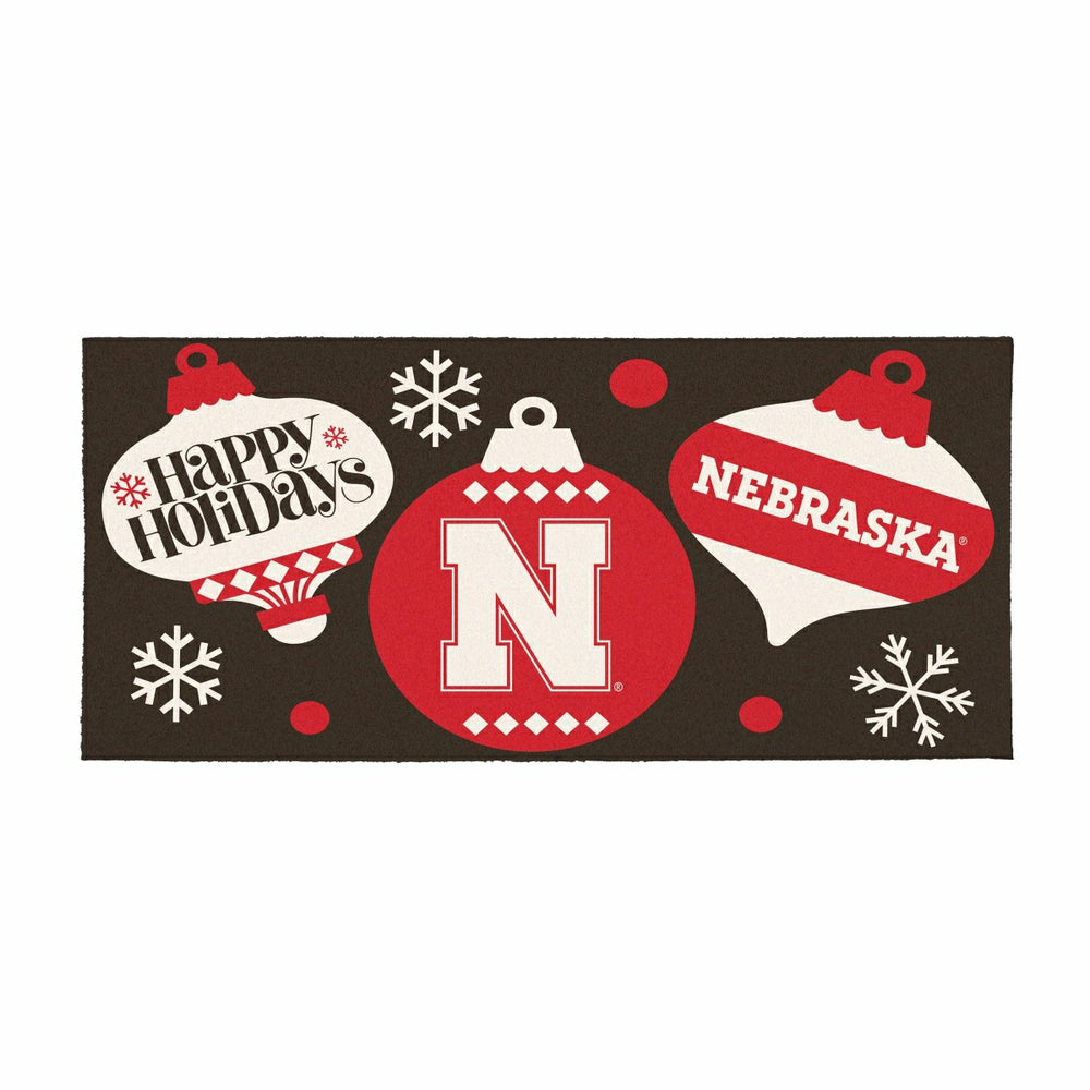 University of Nebraska Holiday Flocked Coir Sassafras Switch Mat, 22"x - Collegiate