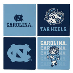 University of North Carolina Ceramic Coasters Set, 4pcs with Wood Cadd - Collegiate Home