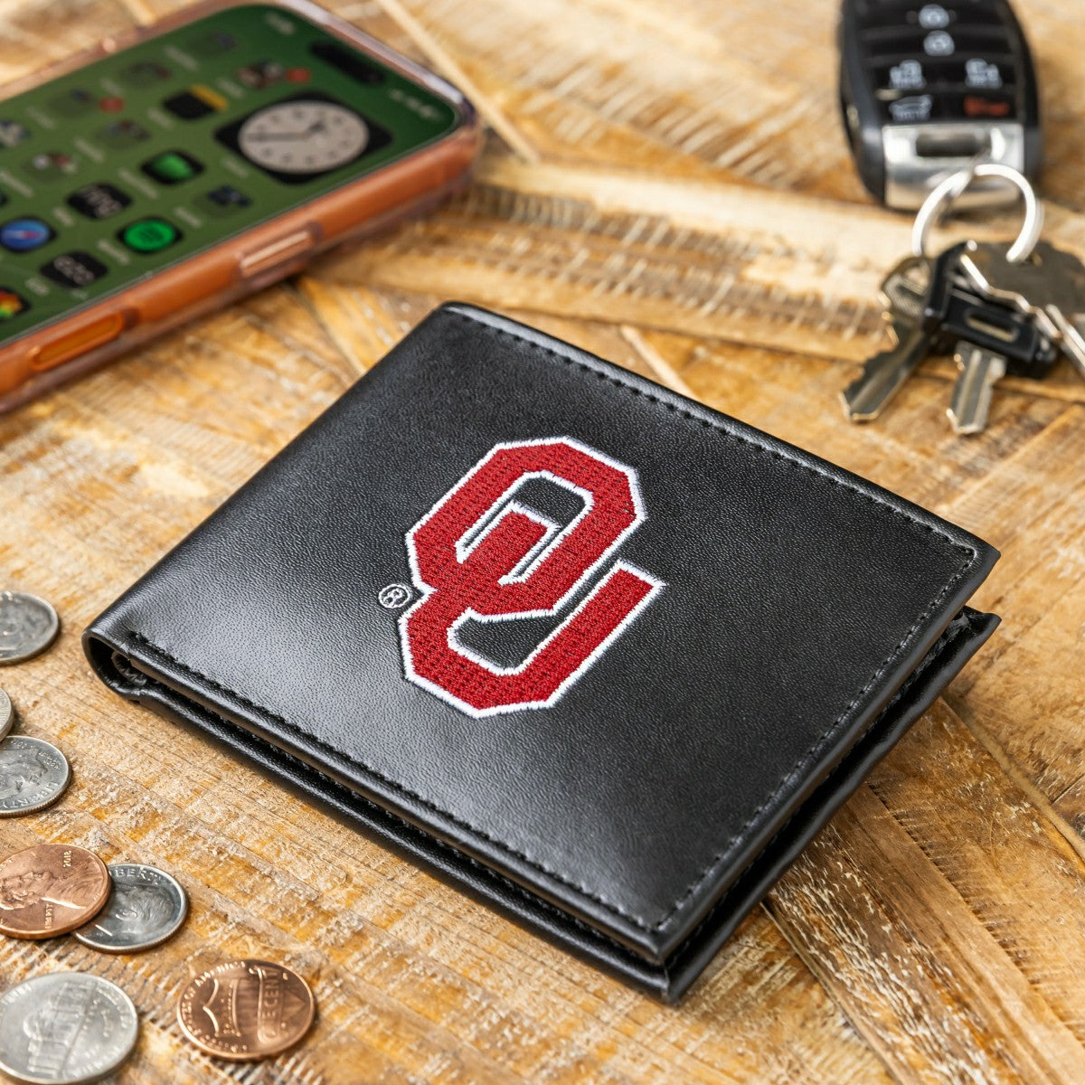 University of Oklahoma Black Bi-Fold Embroidered Wallet w/ RFID Blocking - Collegiate Home