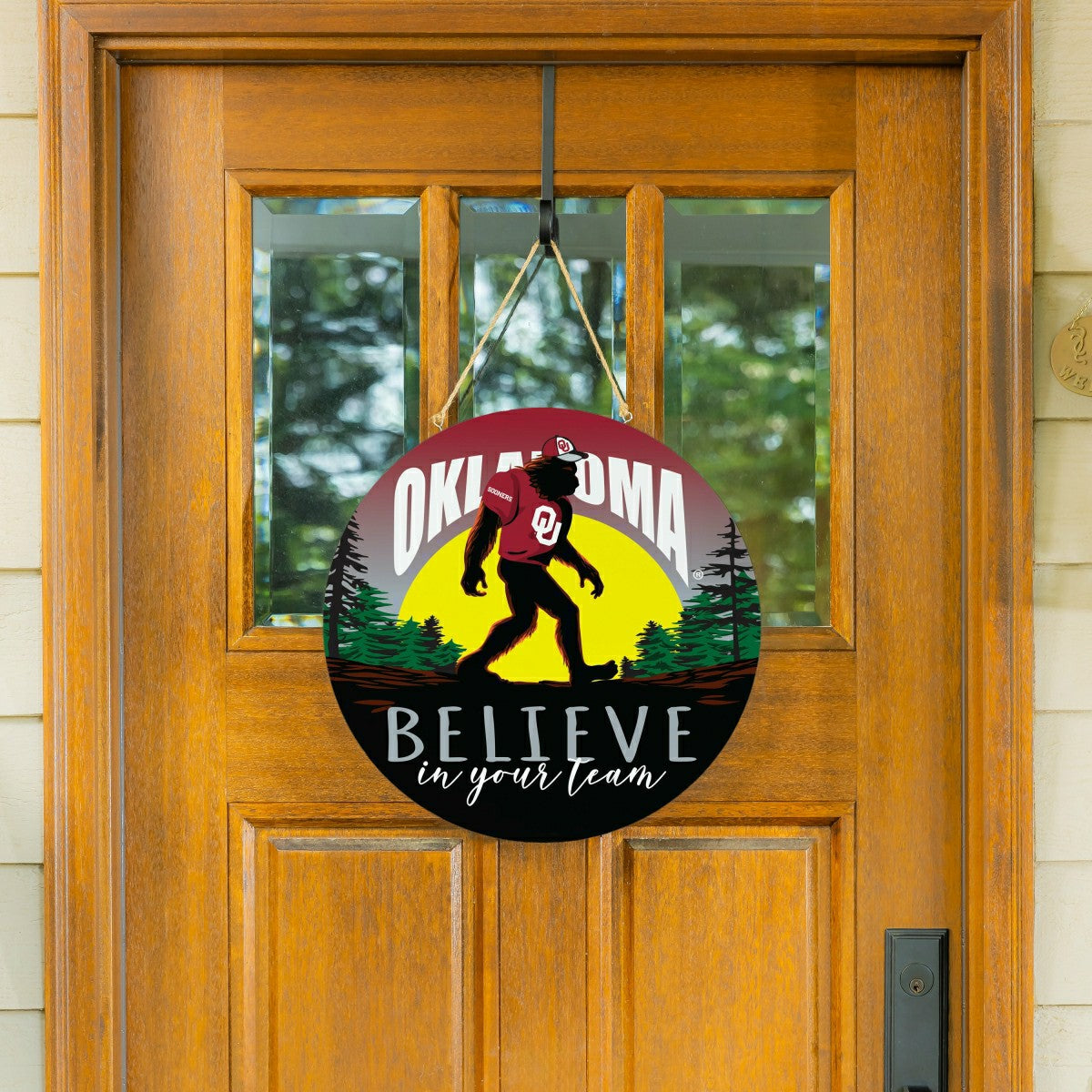 University of Oklahoma Bigfoot Round Door Décor with Hanging Rope, 18x - Collegiate Home