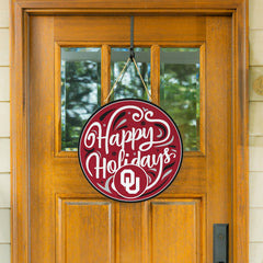 University of Oklahoma Holiday Round Door Décor with Hanging Rope, 18x - Collegiate Home