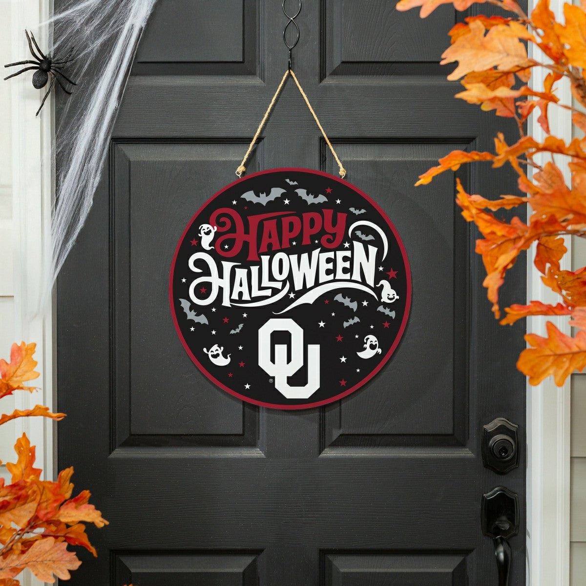 University of Oklahoma Halloween Round Door Décor with Hanging Rope, 1 - Collegiate Home