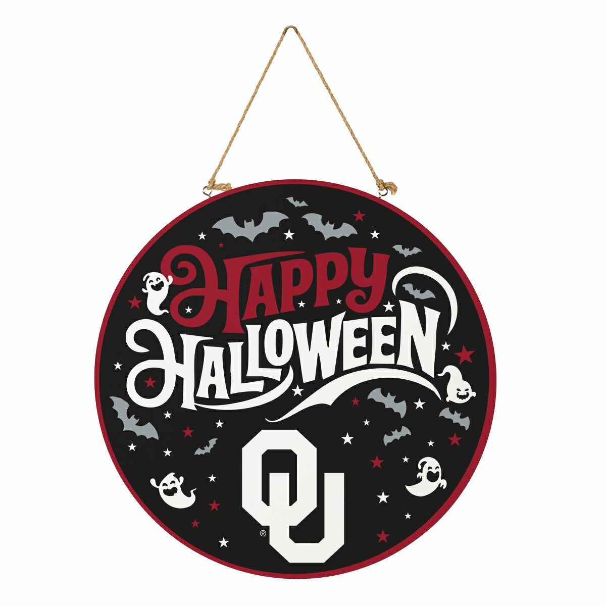 University of Oklahoma Halloween Round Door Décor with Hanging Rope, 1 - Collegiate Home