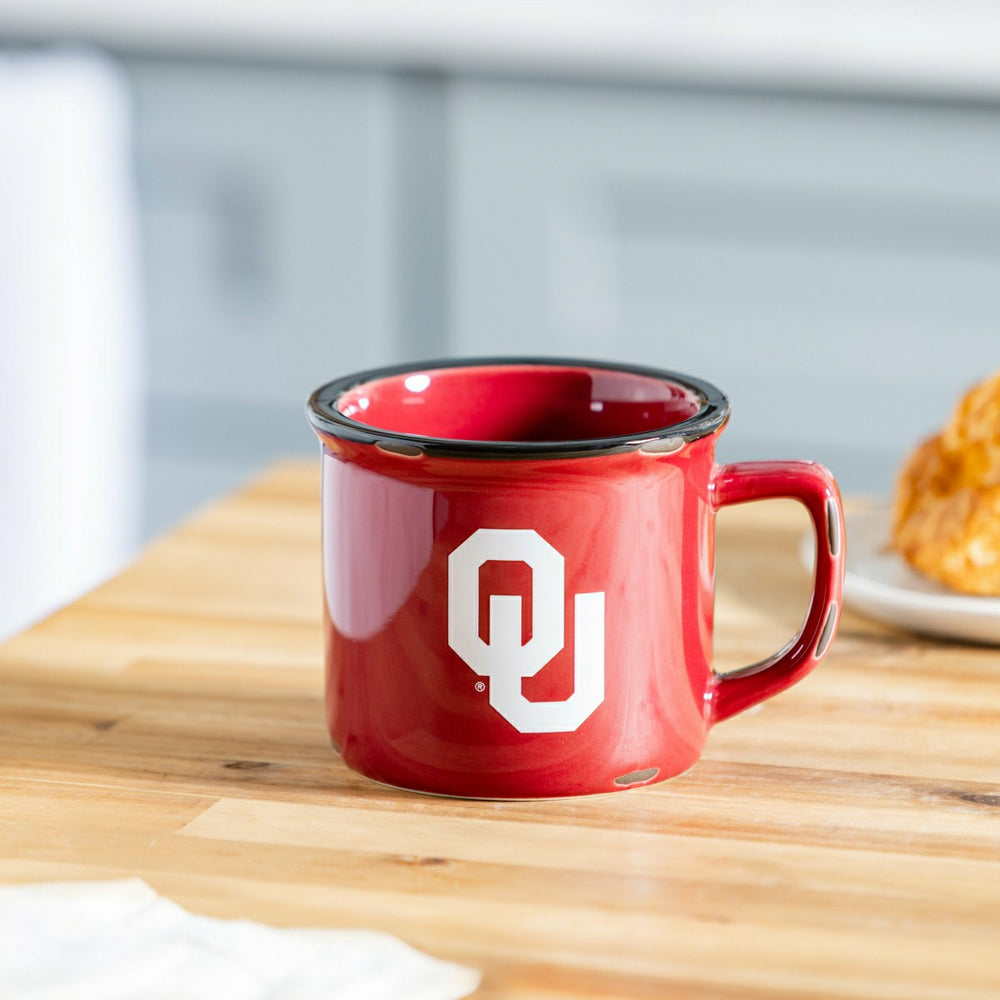 University of Oklahoma Ceramic Camp Cup with Enamel Finish, 14oz - Collegiate Home