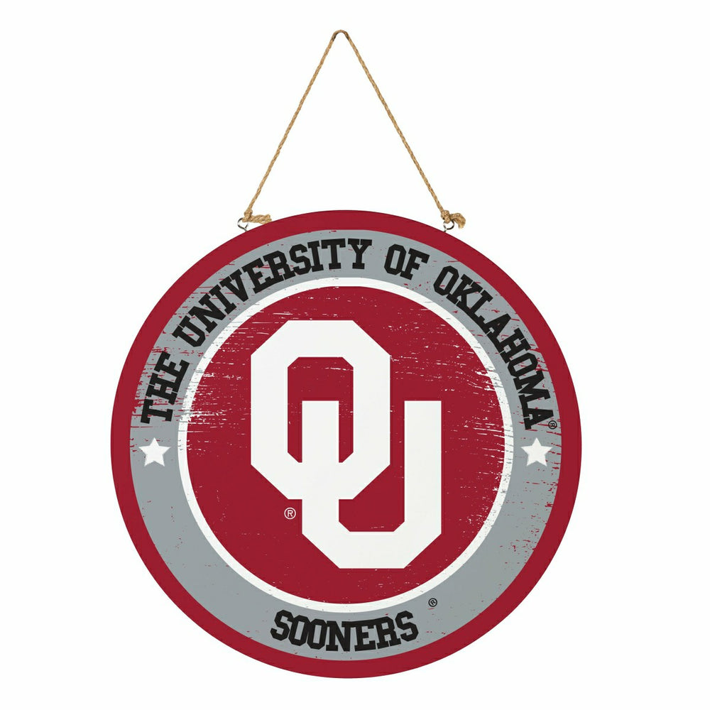 University of Oklahoma Round Door Décor with Hanging Rope, 18x18 - Collegiate Home