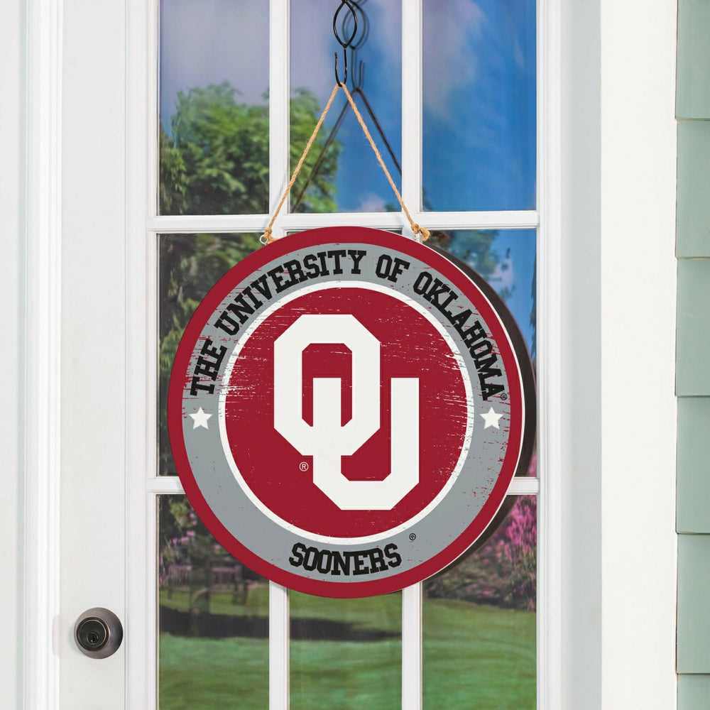 University of Oklahoma Round Door Décor with Hanging Rope, 18x18 - Collegiate Home