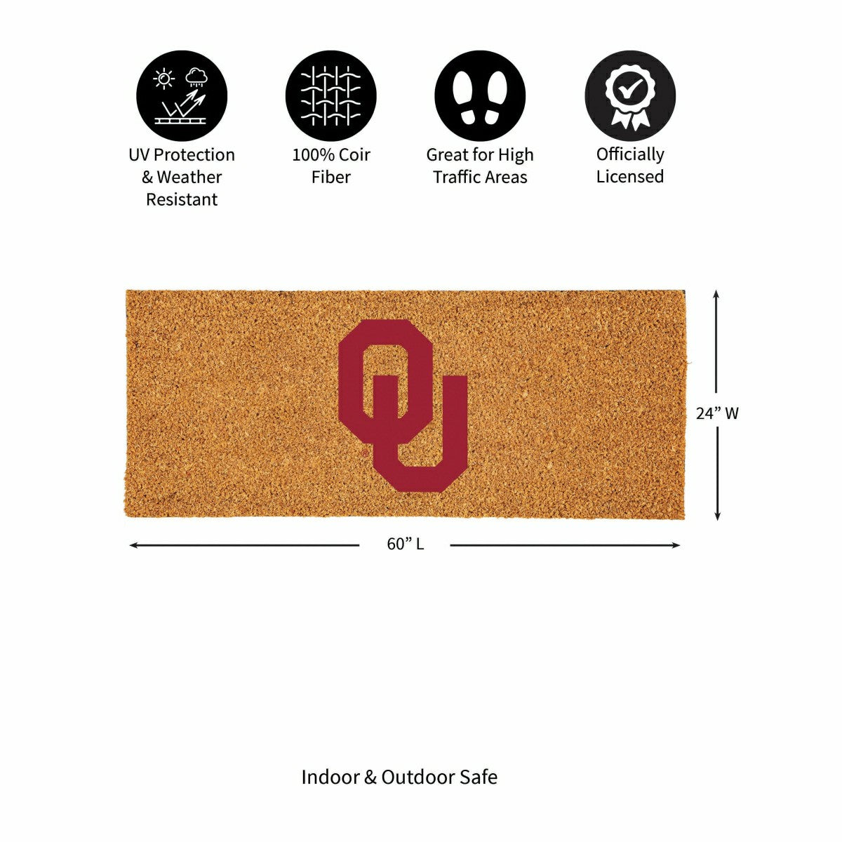 University of Oklahoma Extra Large Full Color Coir Mat, 60"x24" - Collegiate