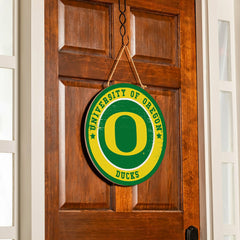 University of Oregon Round Door Décor with Hanging Rope, 18x18 - Collegiate Home