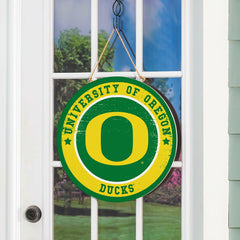 University of Oregon Round Door Décor with Hanging Rope, 18x18 - Collegiate Home