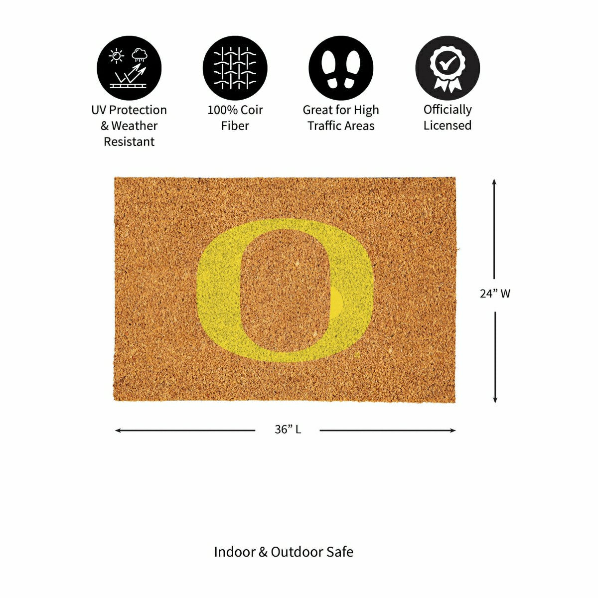 University of Oregon Large Full Color Coir Mat, 36"x24" - Collegiate