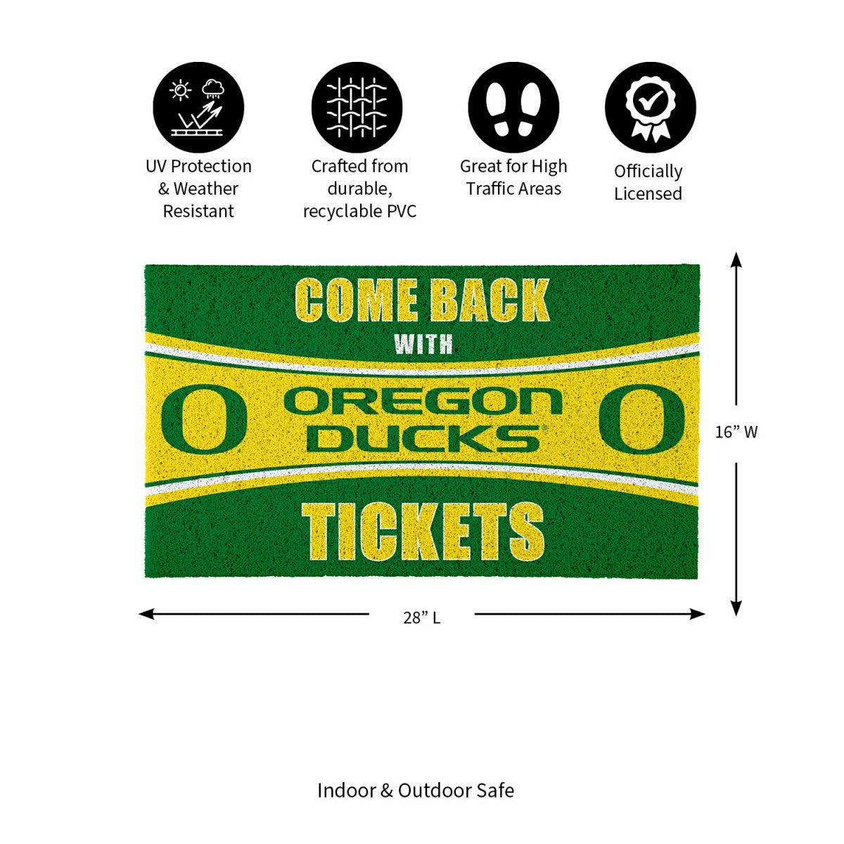 28" x 16" PVC Trapper Mat, Come Back with Tickets, University of Orego - Collegiate