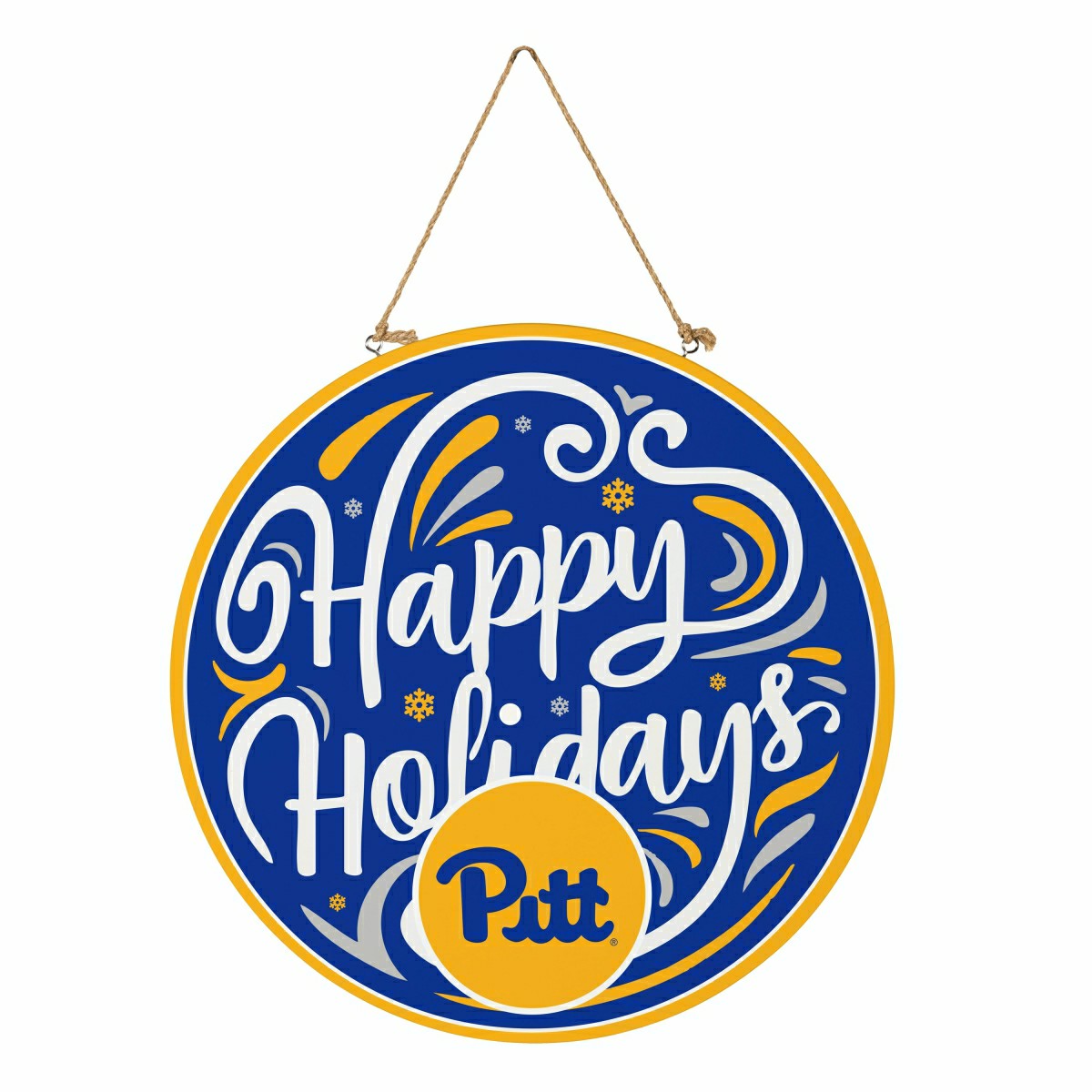 University of Pittsburgh Holiday Round Door Décor with Hanging Rope, 1 - Collegiate Home