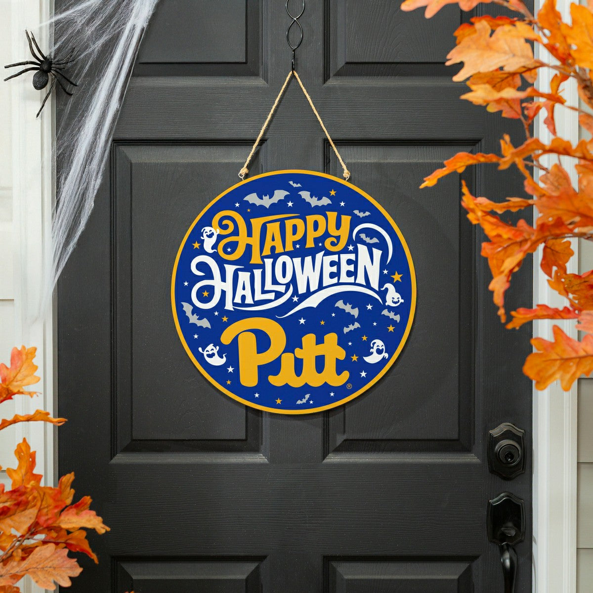 University of Pittsburgh Halloween Round Door Décor with Hanging Rope, - Collegiate Home
