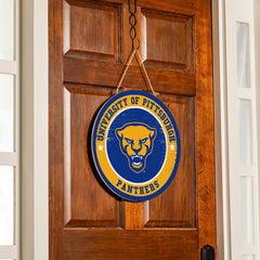 University of Pittsburgh Round Door Décor with Hanging Rope, 18x18 - Collegiate Home