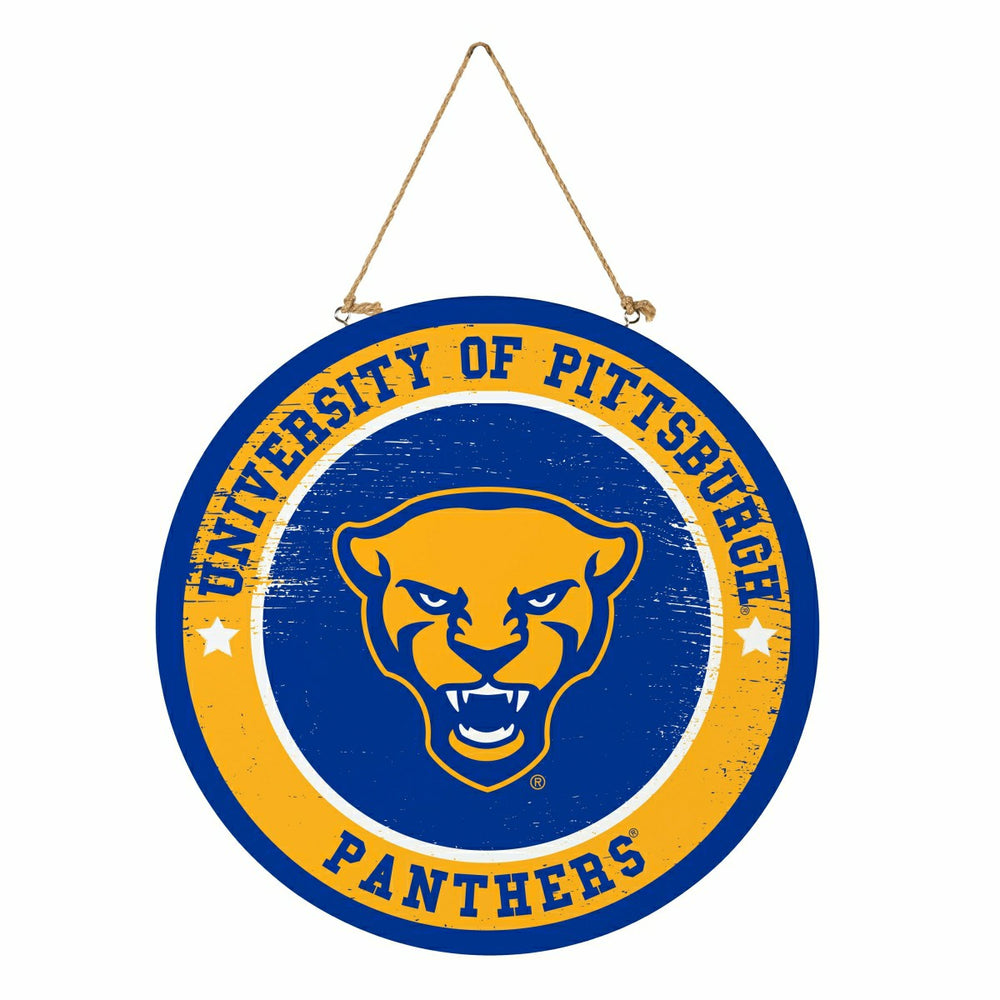 University of Pittsburgh Round Door Décor with Hanging Rope, 18x18 - Collegiate Home
