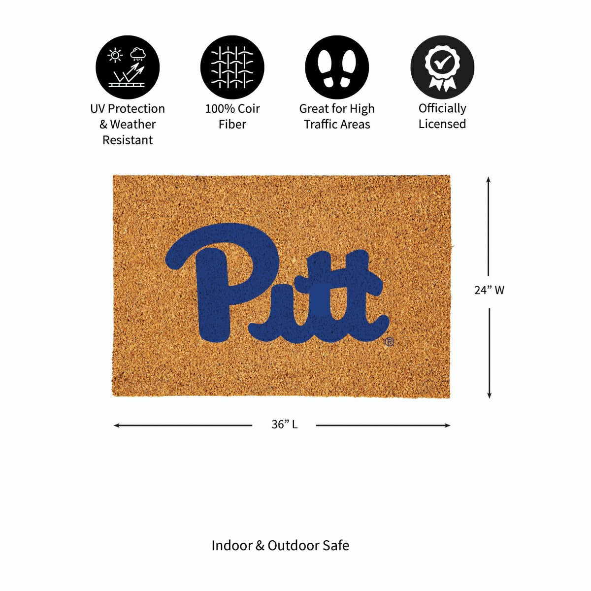 University of Pittsburgh Large Full Color Coir Mat, 36"x24" - Collegiate