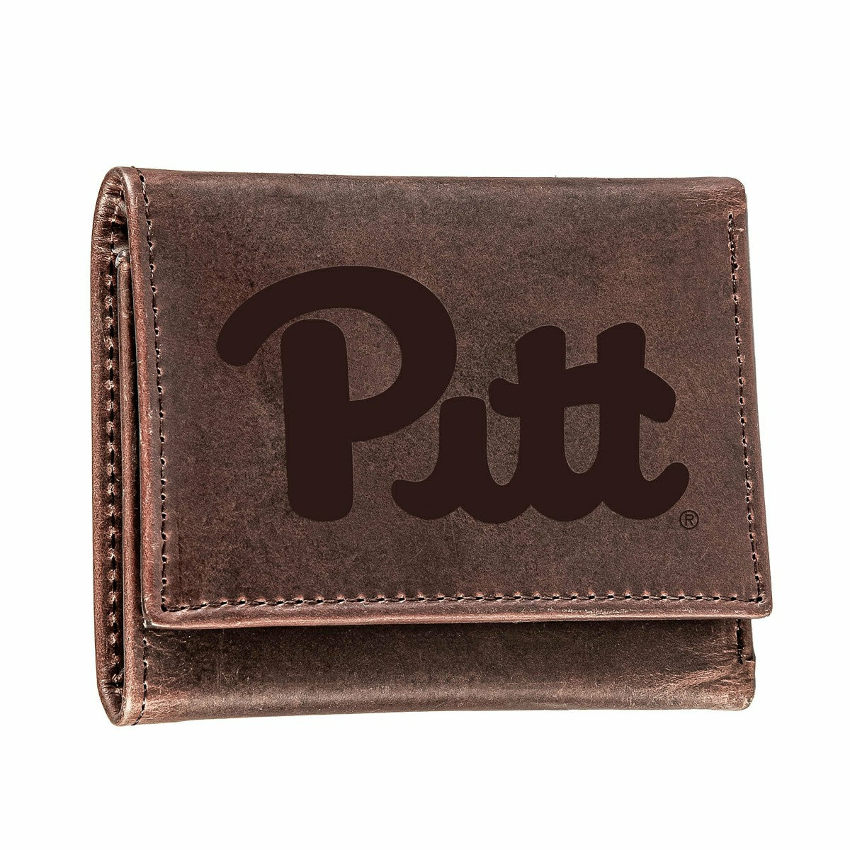 University of Pittsburgh, Tri-Fold Wallet, Brown, CH, 100% Genuine Lea - Collegiate Home