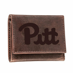 University of Pittsburgh, Tri-Fold Wallet, Brown, CH, 100% Genuine Lea - Collegiate Home