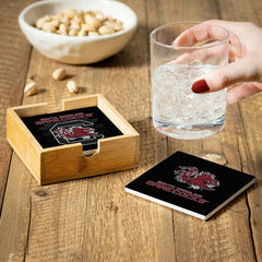 University of South Carolina Ceramic Coasters Set, 4pcs with Wood Cadd - Collegiate Home
