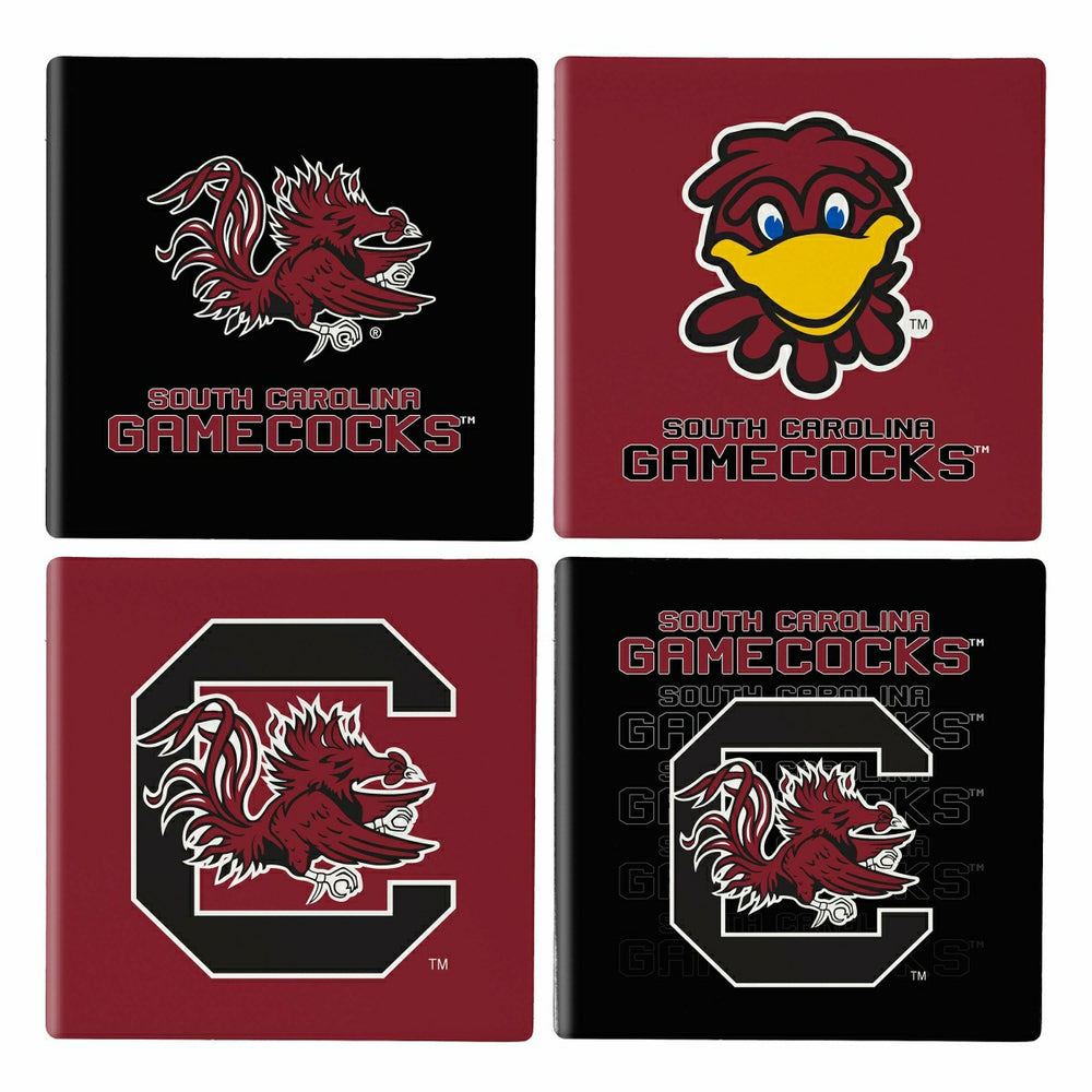 University of South Carolina Ceramic Coasters Set, 4pcs with Wood Cadd - Collegiate Home