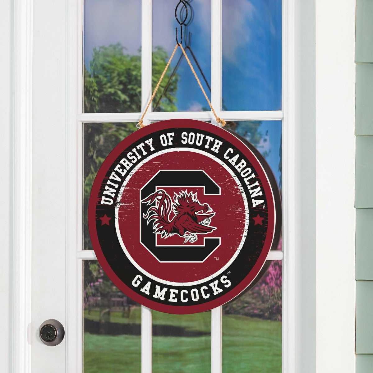 University of South Carolina Round Door Décor with Hanging Rope, 18x18 - Collegiate Home