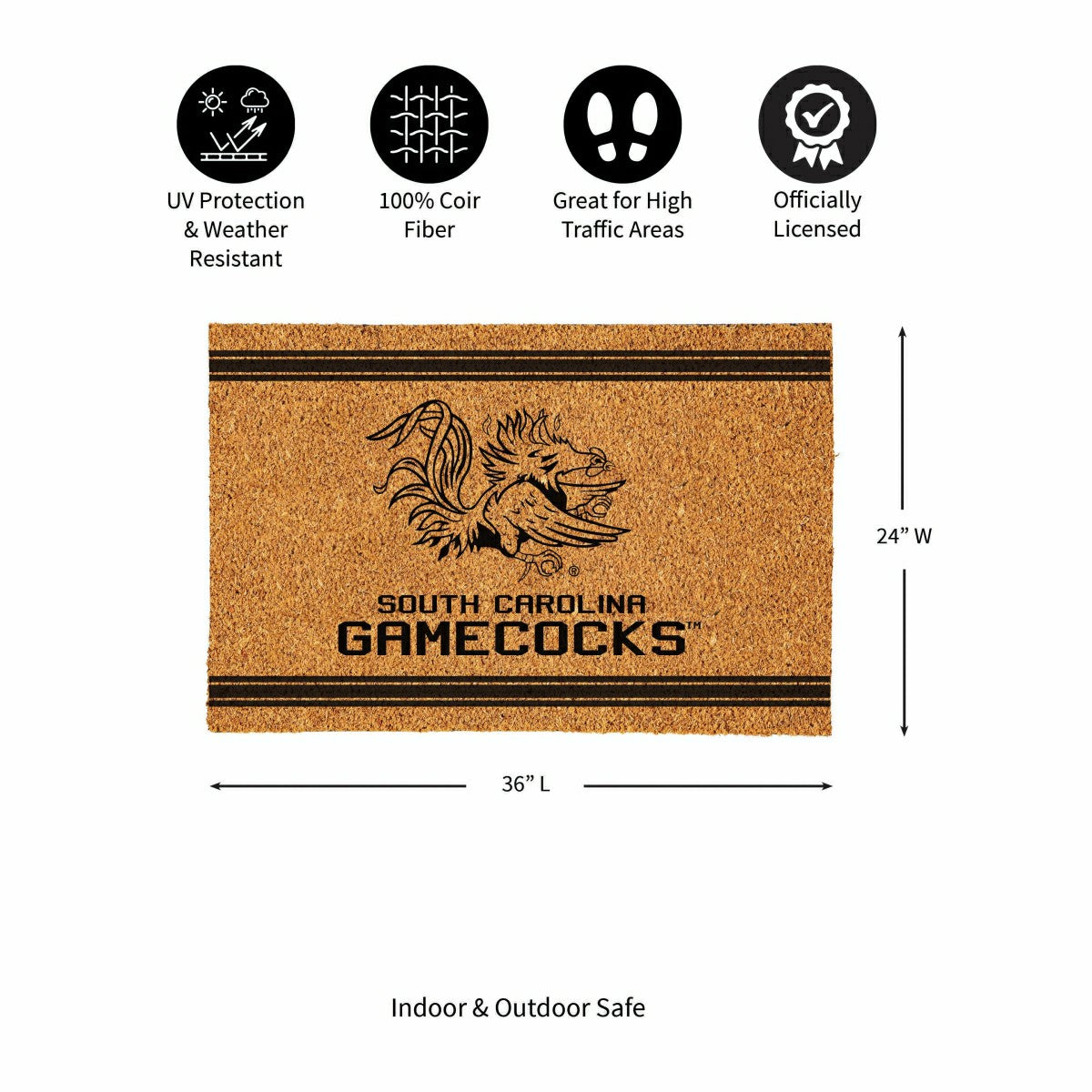 University of South Carolina Large One Color Coir Mat, 36"x24" - Collegiate