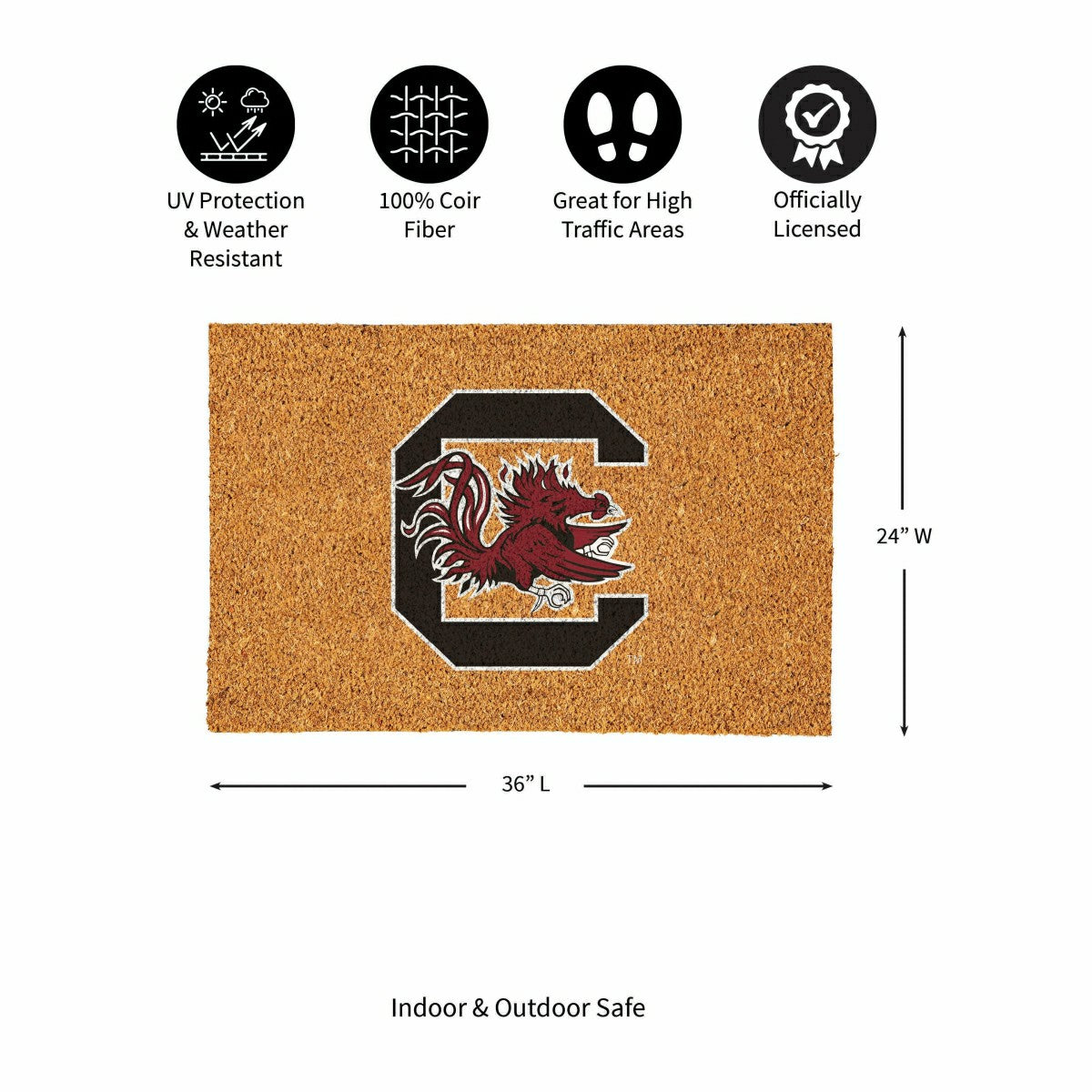 University of South Carolina Large Full Color Coir Mat, 36"x24" - Collegiate