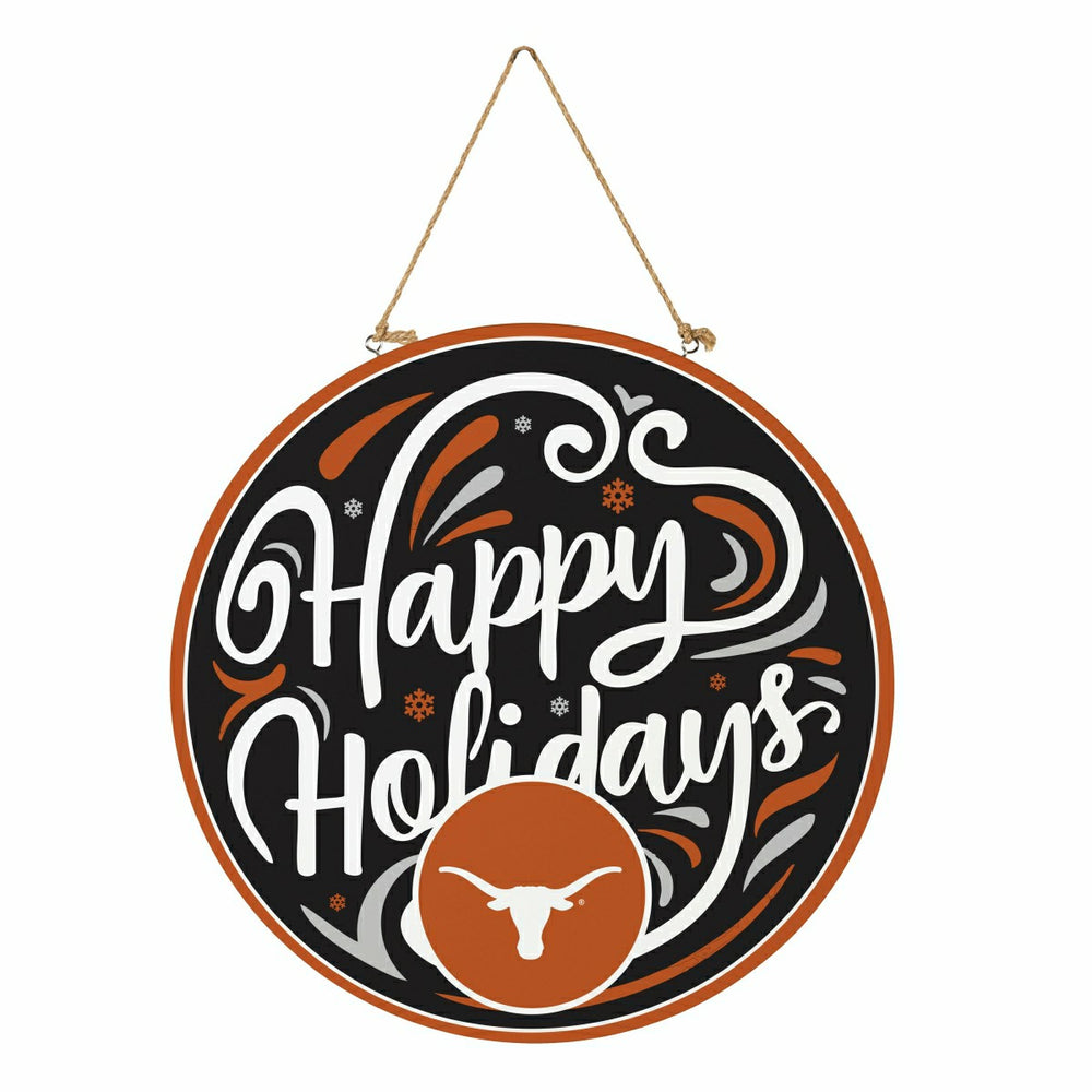 University of Texas Holiday Round Door Décor with Hanging Rope, 18x18 - Collegiate Home