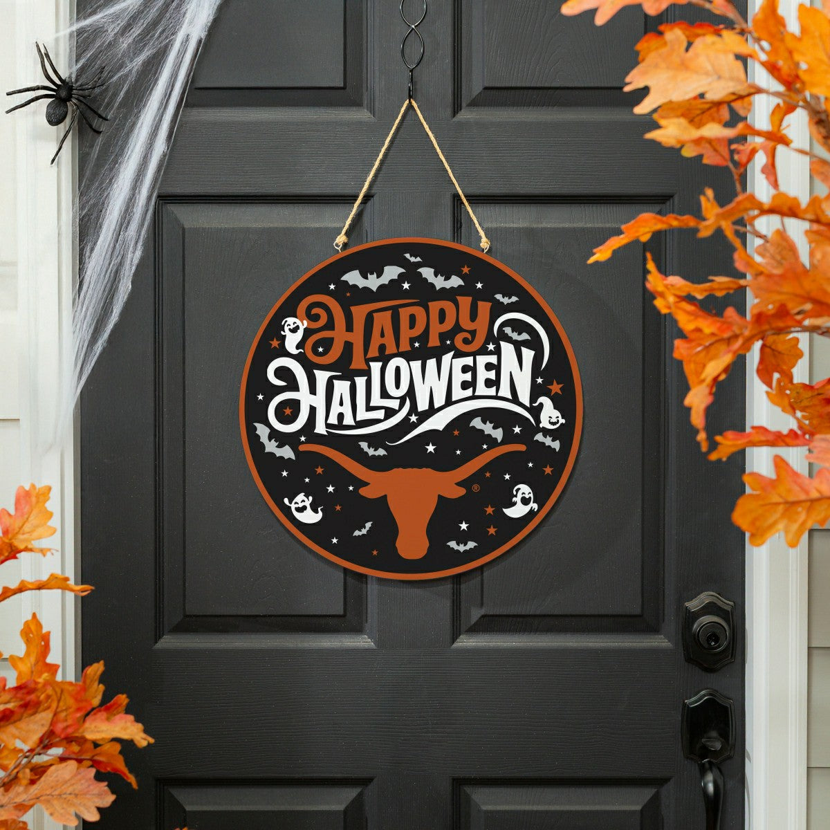 University of Texas Halloween Round Door Décor with Hanging Rope, 18x1 - Collegiate Home