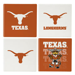 University of Texas Ceramic Coasters Set, 4pcs with Wood Caddy - Collegiate Home