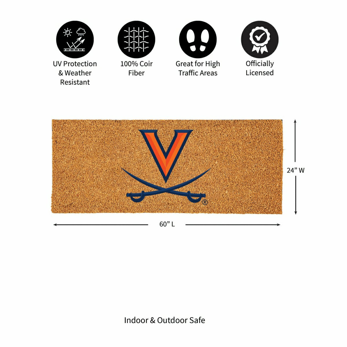 University of Virginia Extra Large Full Color Coir Mat, 60"x24" - Collegiate