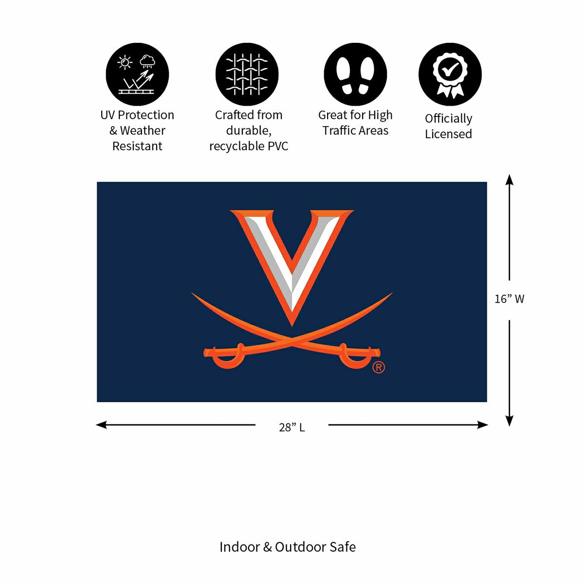 Full Color PVC Mat, 16" x 28", University of Virginia - Collegiate