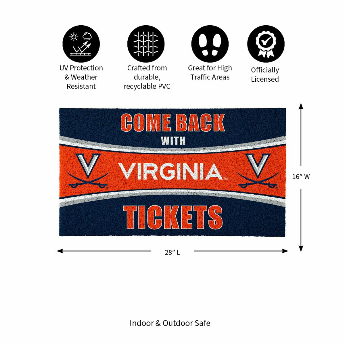28" x 16" PVC Trapper Mat, Come Back with Tickets, University of Virgi - Collegiate