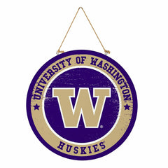 University of Washington Round Door Décor with Hanging Rope, 18x18 - Collegiate Home