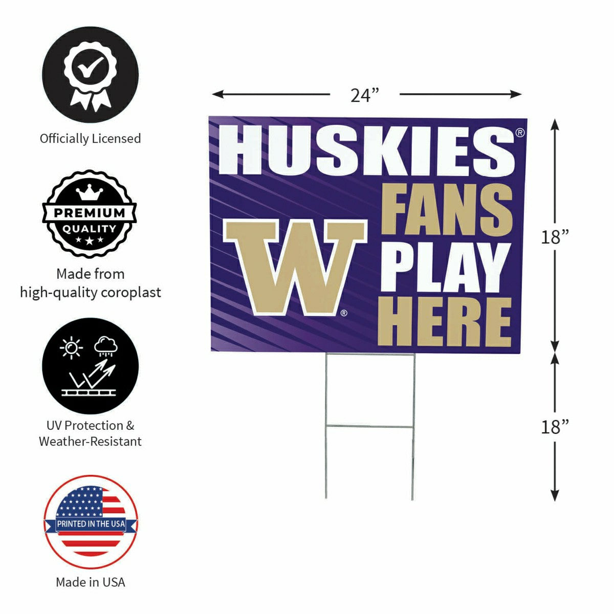 University of Washington Coroplast Yard Sign "Fans Play Here" - Collegiate Home