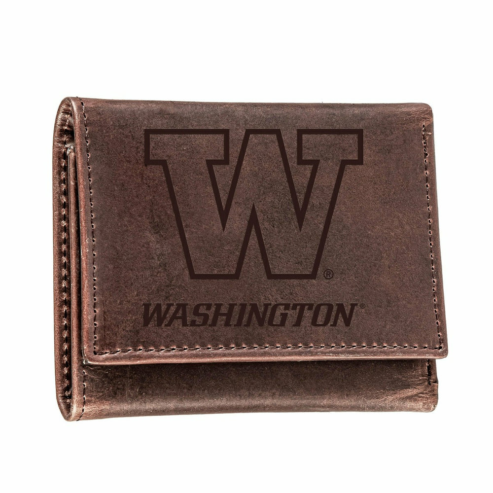 University of Washington, Tri-Fold Wallet, Brown, CH, 100% Genuine Lea - Collegiate Home
