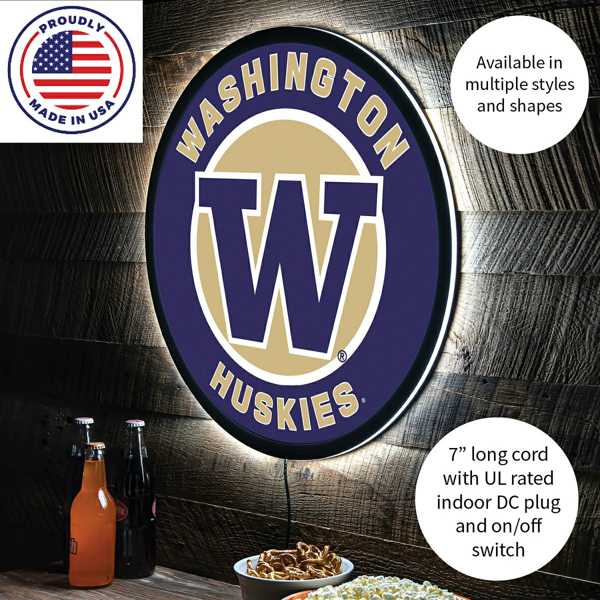 LED Wall Decor, Round, University of Washington - Collegiate Home
