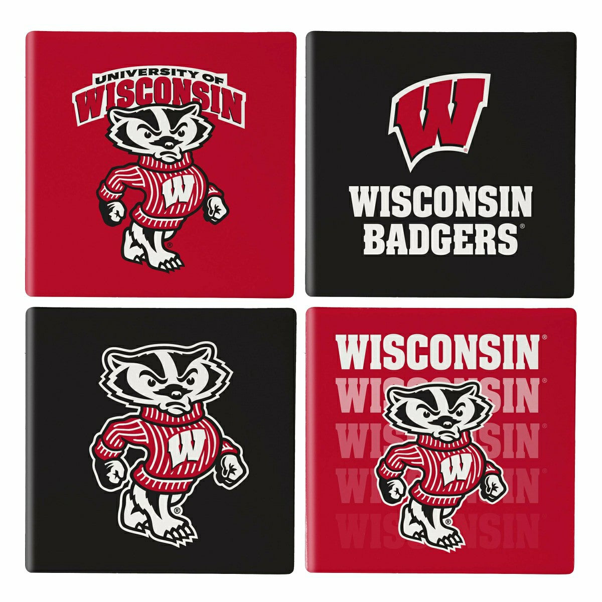 University of Wisconsin-Madison Ceramic Coasters Set, 4pcs with Wood C - Collegiate Home
