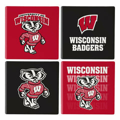 University of Wisconsin-Madison Ceramic Coasters Set, 4pcs with Wood C - Collegiate Home