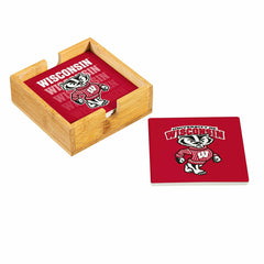 University of Wisconsin-Madison Ceramic Coasters Set, 4pcs with Wood C - Collegiate Home