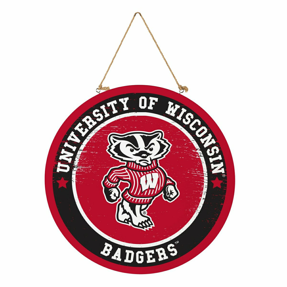University of Wisconsin-Madison Round Door Décor with Hanging Rope, 18 - Collegiate Home