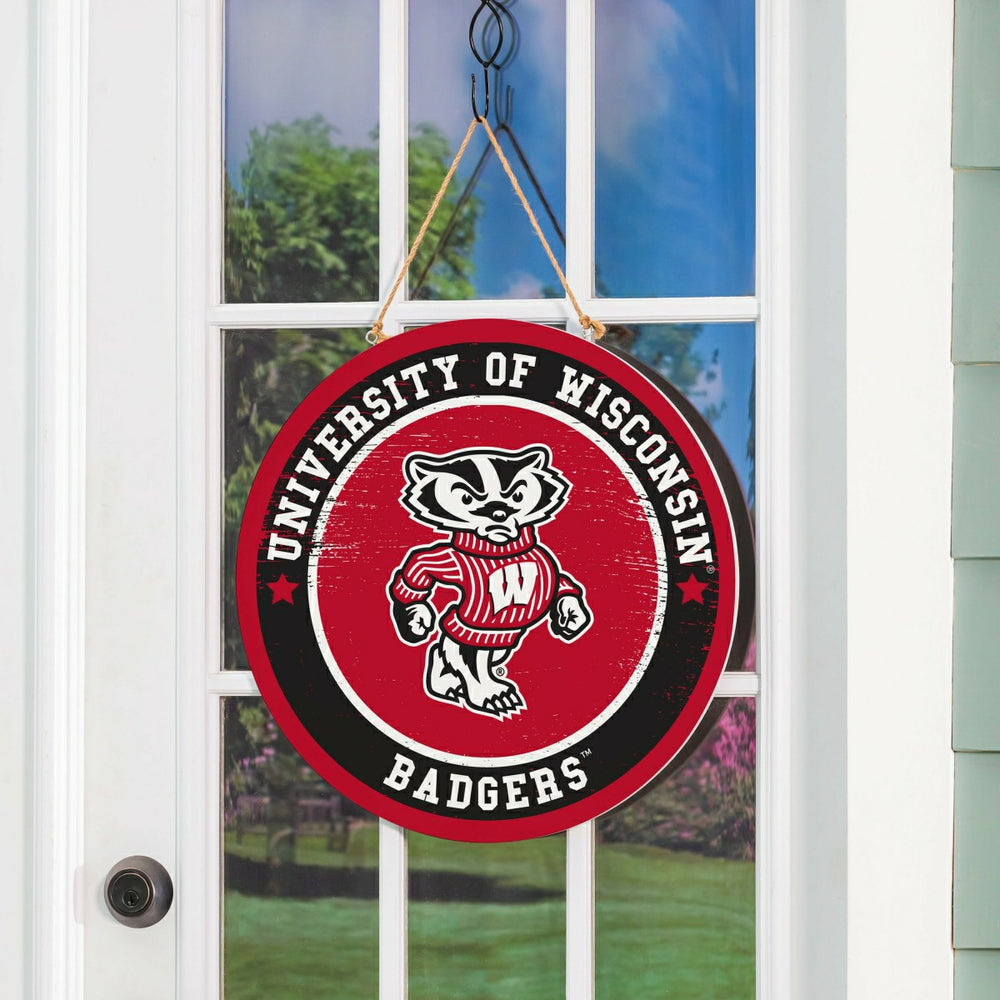 University of Wisconsin-Madison Round Door Décor with Hanging Rope, 18 - Collegiate Home