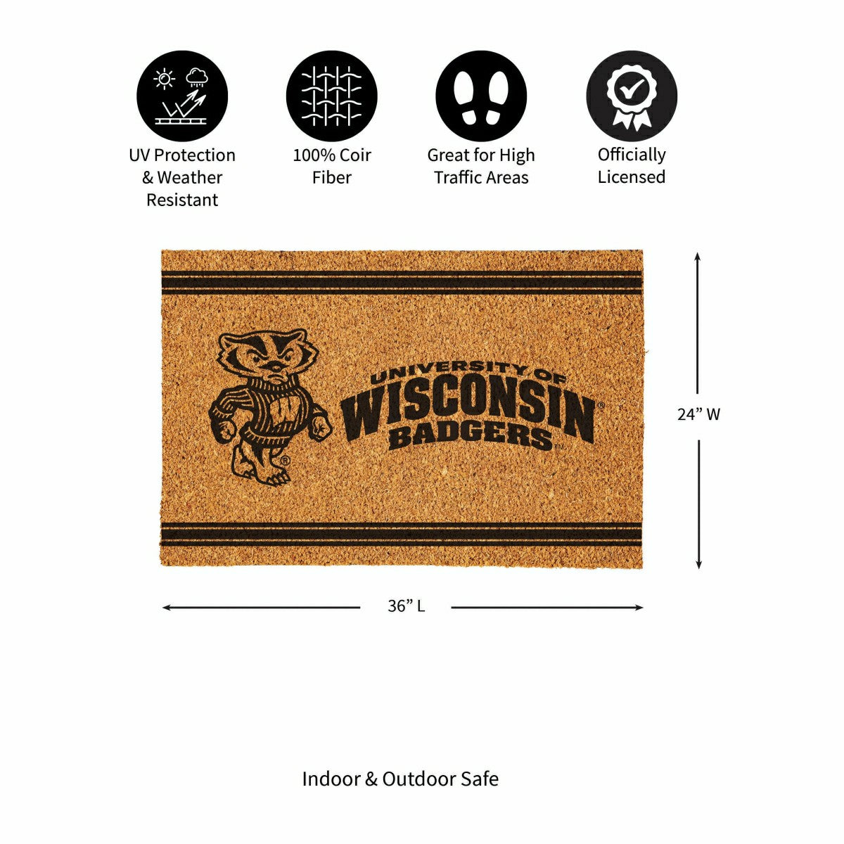 University of Wisconsin-Madison Large One Color Coir Mat, 36"x24" - Collegiate