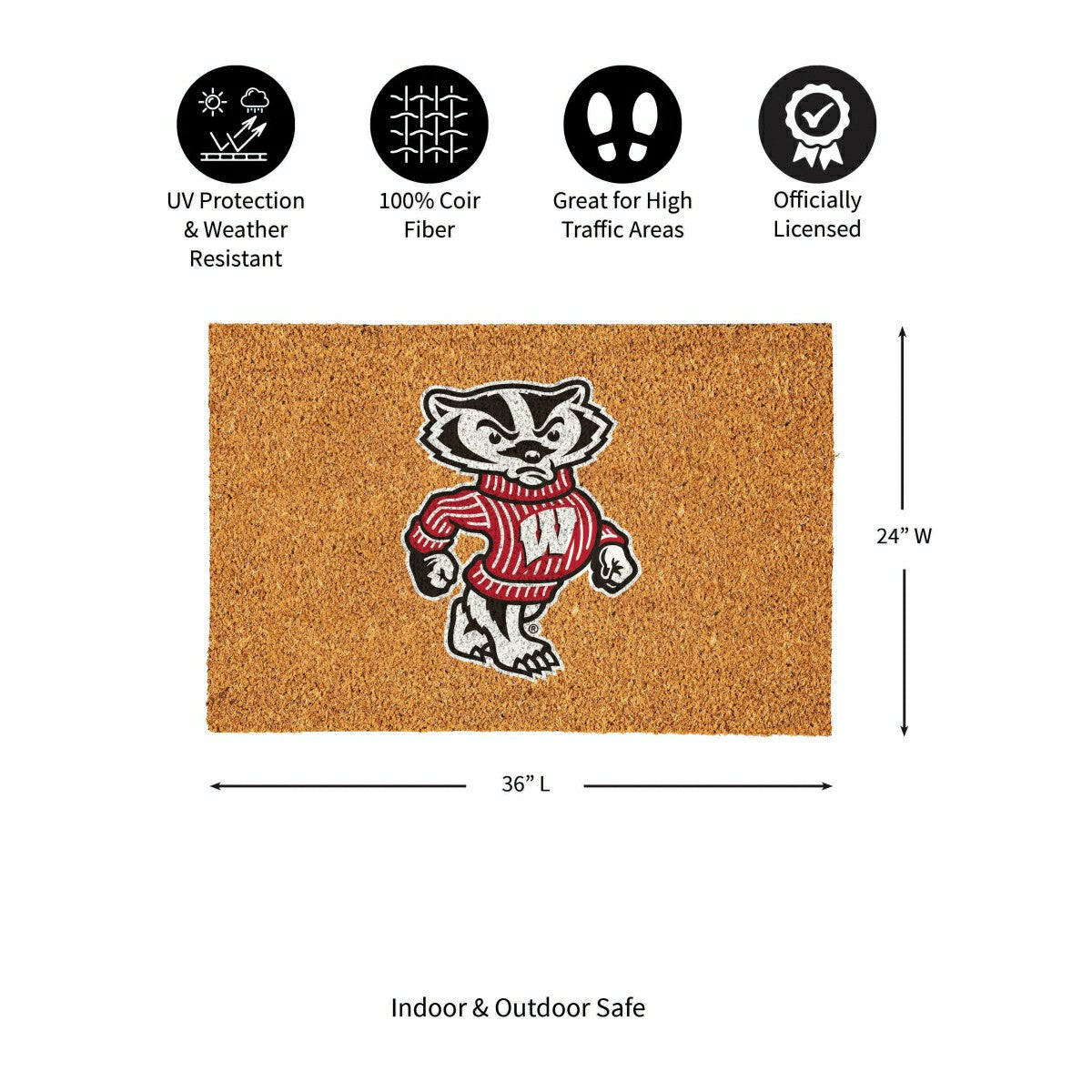 University of Wisconsin-Madison Large Full Color Coir Mat, 36"x24" - Collegiate