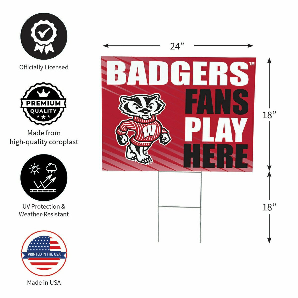 University of Wisconsin-Madison Coroplast Yard Sign "Fans Play Here" - Collegiate Home